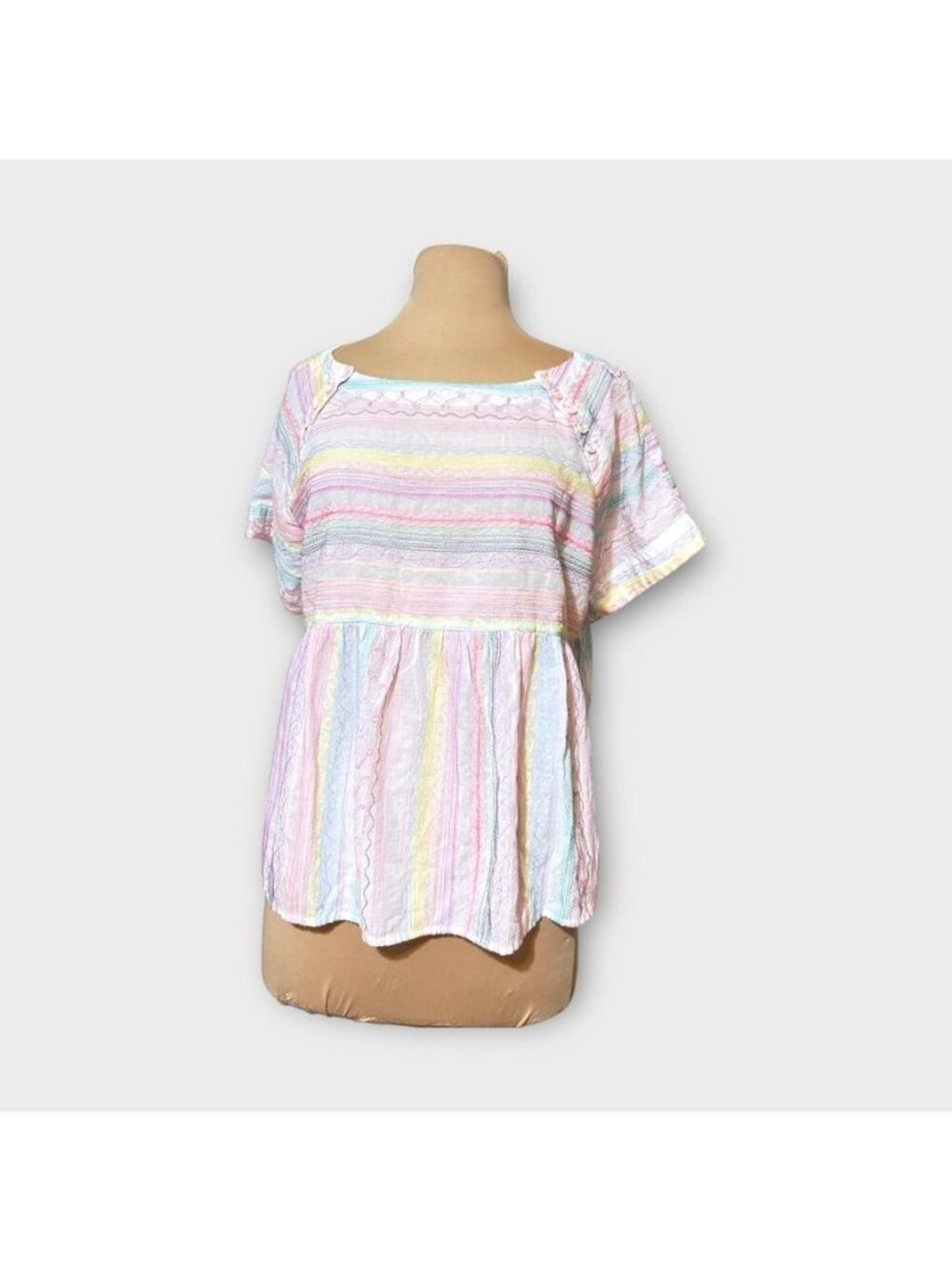 Anthropologie Letty Blouse XS Rainbow Embroidered Top EUC Babydoll Neon Boxy